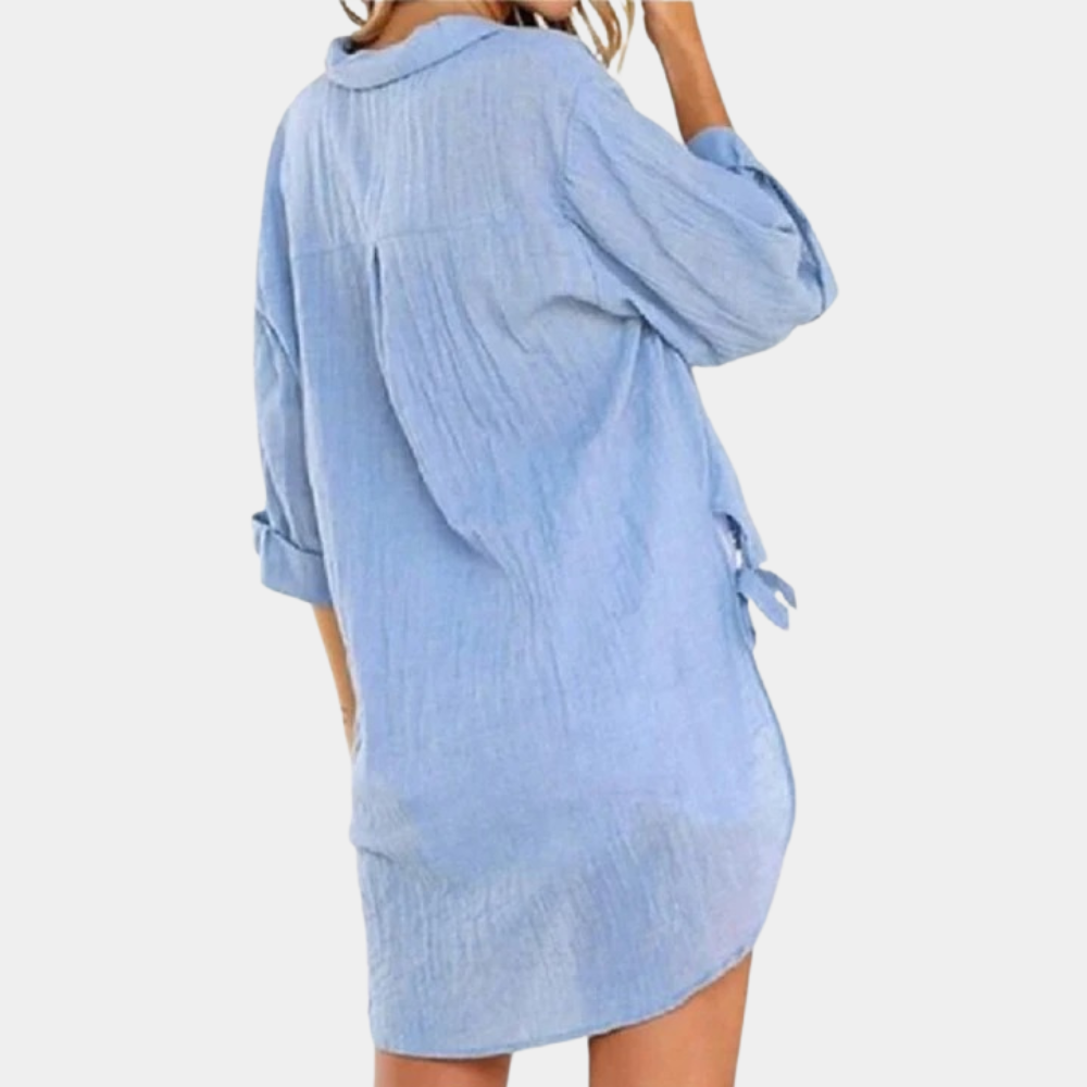 Women's Lightweight Cotton/Linen Oversized Button-Up Shirt - Relaxed Fit