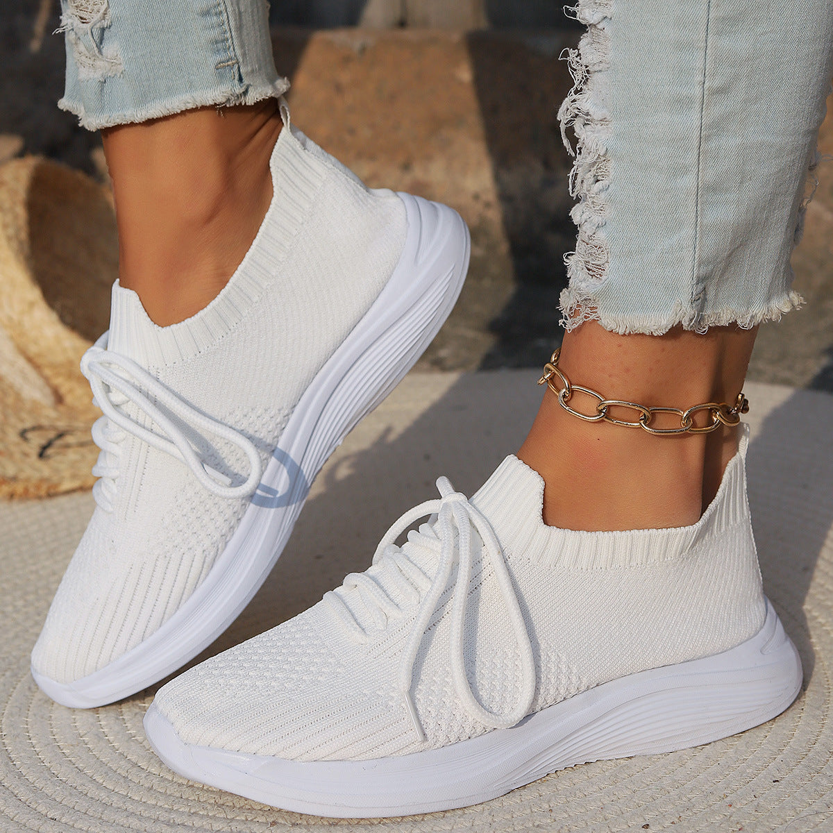 Women's Orthopaedic Lightweight Lace-Up Sports Shoes with Support White