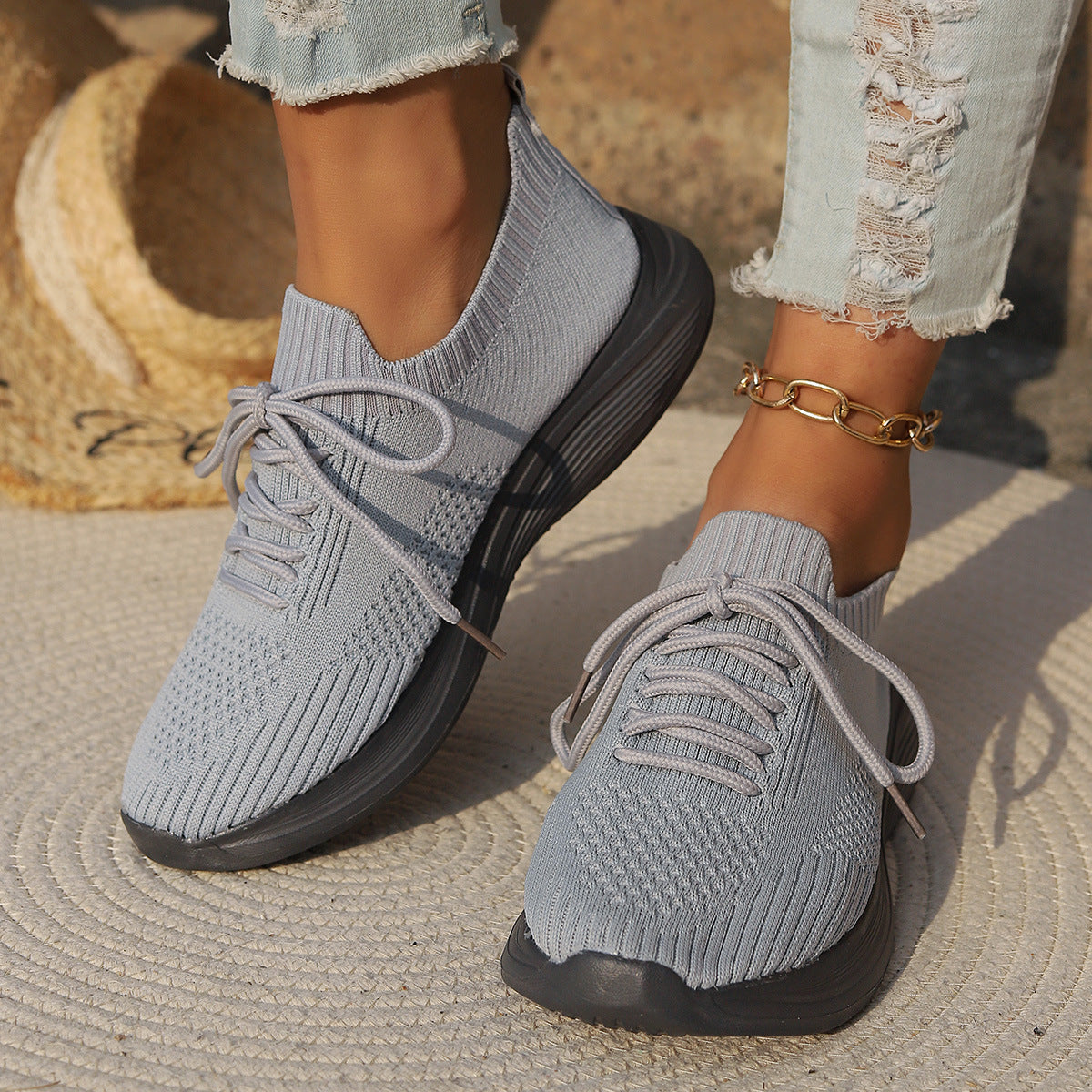 Women's Orthopaedic Lightweight Lace-Up Sports Shoes with Support Grey
