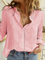 Women's Lightweight Linen Blend Long Sleeve Button-Up Shirt - Relaxed Fit Pink
