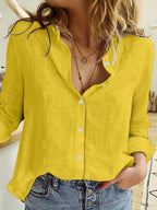Women's Lightweight Linen Blend Long Sleeve Button-Up Shirt - Relaxed Fit Yellow