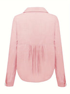 Women's Lightweight Linen Blend Long Sleeve Button-Up Shirt - Relaxed Fit