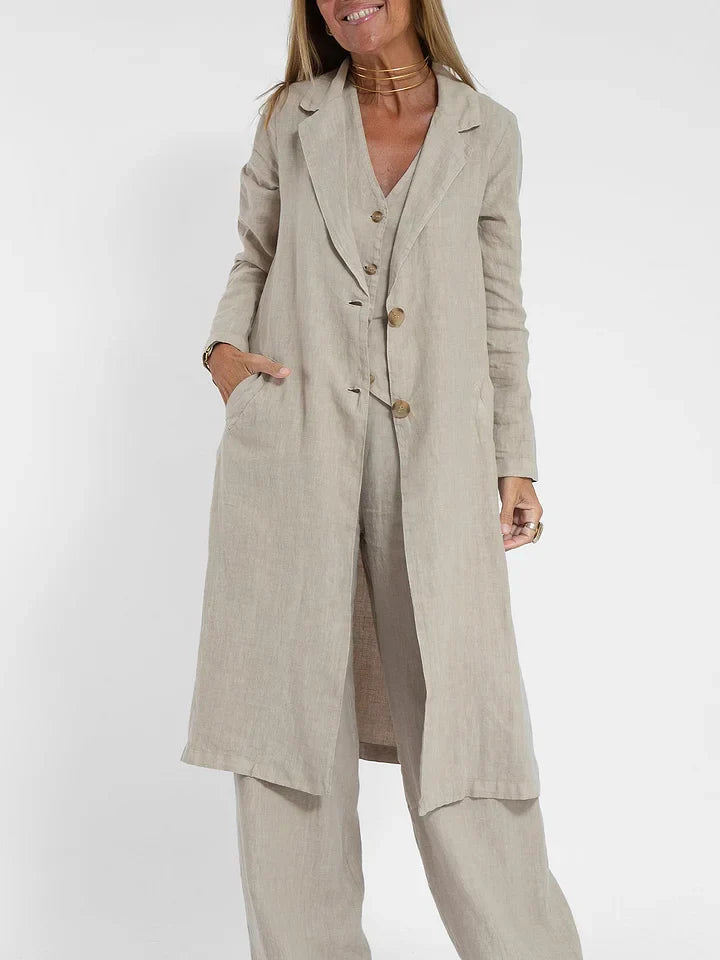 Women's Lightweight Linen Tailored Vest and Bottoms 2 Piece Set - Fitted Buttoned Front, Versatile