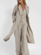 Women's Lightweight Linen Tailored Vest and Bottoms 2 Piece Set - Fitted Buttoned Front, Versatile