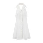 Women's Linen Blend Mini Dress - Halter Neck, V-Neck, A-Line Fit | White