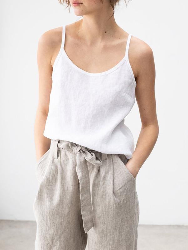 Women's Linen Blend Spaghetti Strap Top - Lightweight Summer Style