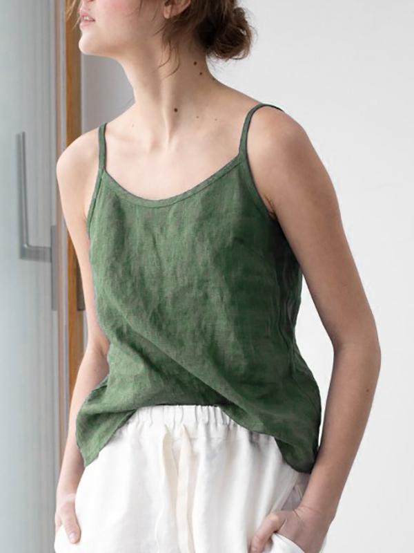 Women's Linen Blend Spaghetti Strap Top - Lightweight Summer Style Green