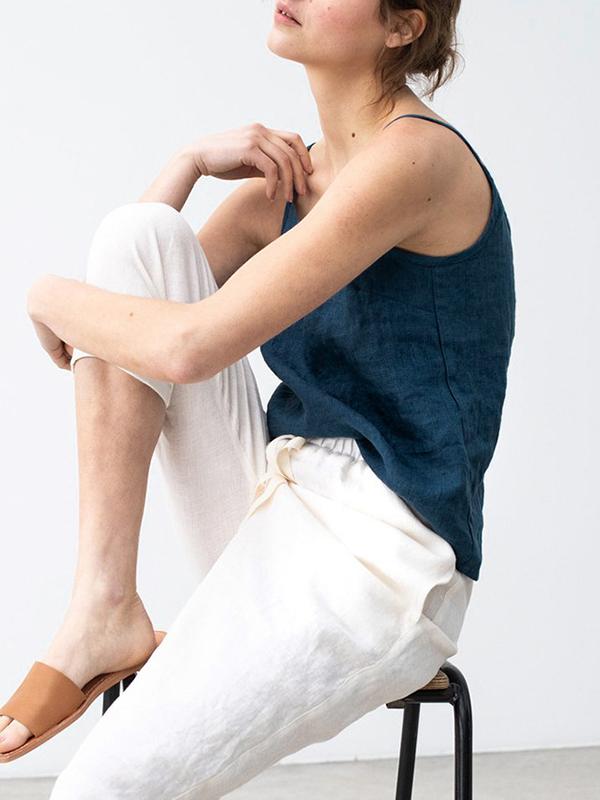 Women's Linen Blend Spaghetti Strap Top - Lightweight Summer Style