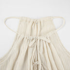 Women's Linen Blend Two-Piece Set – Tie-Front Crop Top & Wide-Leg Trousers