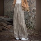 Women's Linen Cotton Blend Wide-Leg Trousers - Relaxed Fit, Casual Style Khaki