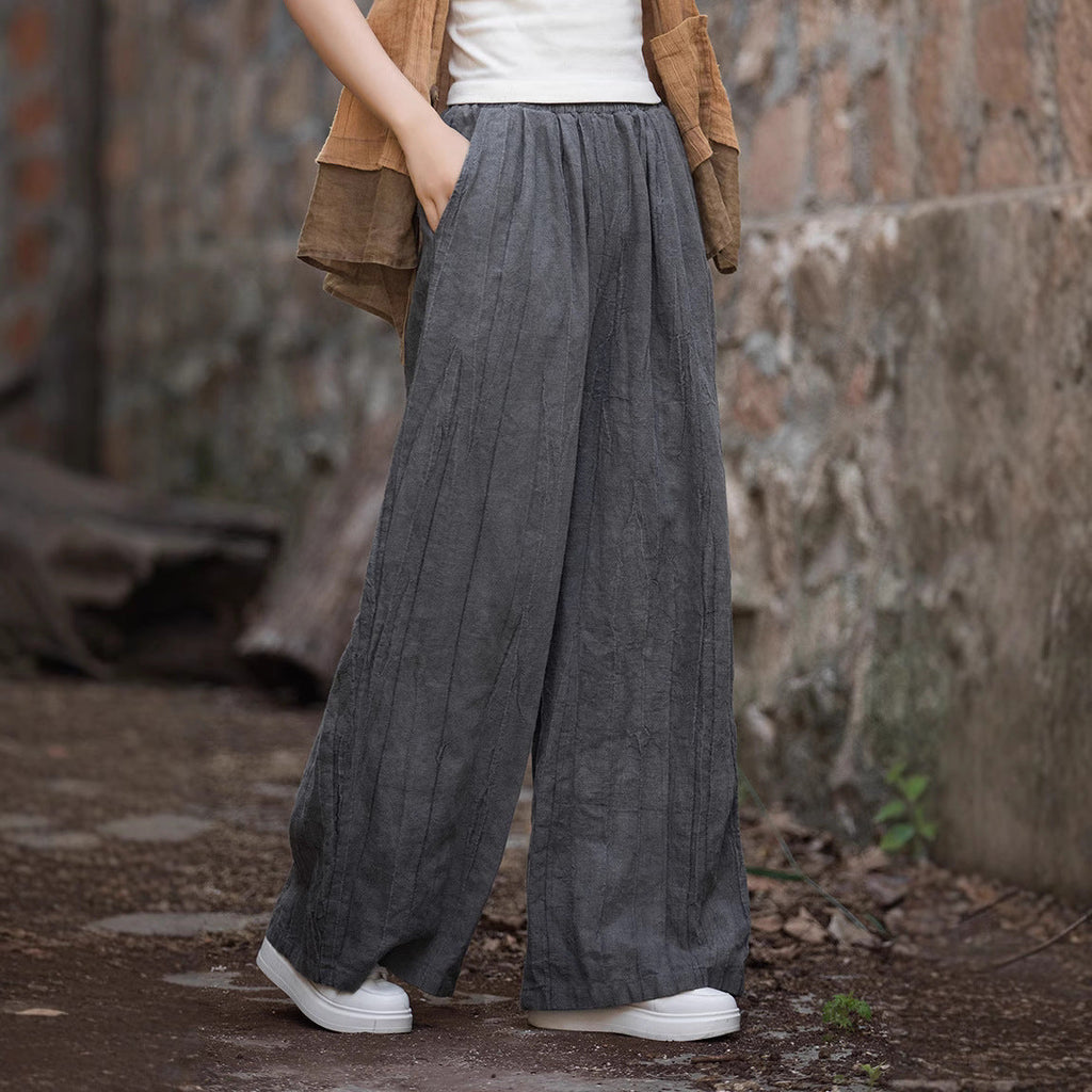 Women's Linen Cotton Blend Wide-Leg Trousers - Relaxed Fit, Casual Style Grey