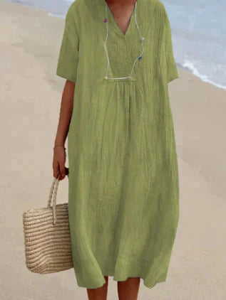 Women's Linen-Like Dress - Lightweight, Casual Summer Style Green