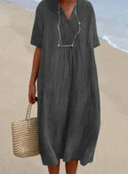 Women's Linen-Like Dress - Lightweight, Casual Summer Style Grey