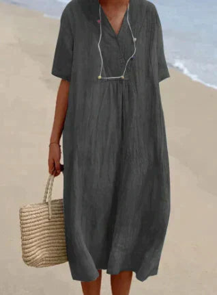 Women's Linen-Like Dress - Lightweight, Casual Summer Style Grey