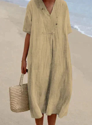 Women's Linen-Like Dress - Lightweight, Casual Summer Style Beige