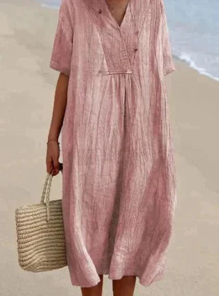 Women's Linen-Like Dress - Lightweight, Casual Summer Style Pink