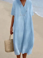 Women's Linen-Like Dress - Lightweight, Casual Summer Style Blue
