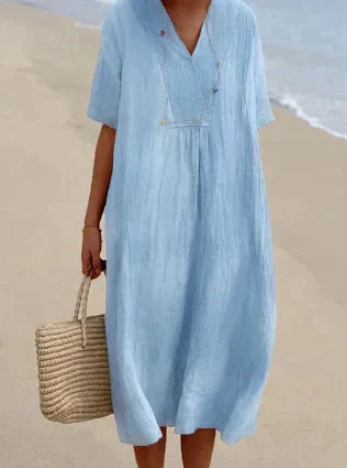 Women's Linen-Like Dress - Lightweight, Casual Summer Style Blue