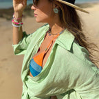 Women's Mini Wrap Dress - Cotton Linen Blend, Long Sleeve, Collared V-Neck for Summer