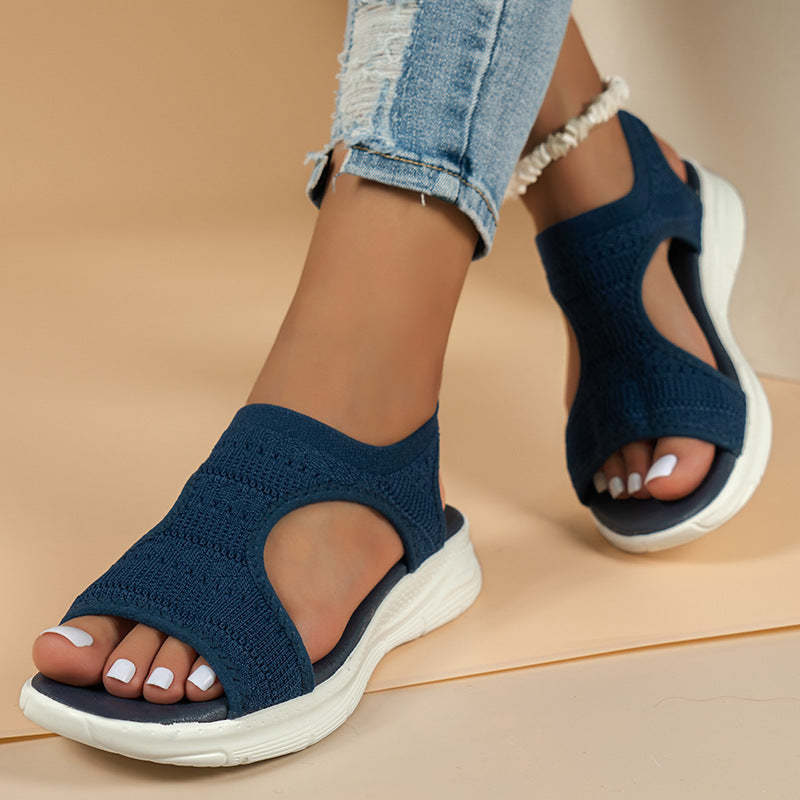 Orthopaedic Women's Pain Relief Sandals - Knit Upper, Slip-On, Open Toe, Cushioned Sole Navy