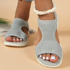 Orthopaedic Women's Pain Relief Sandals - Knit Upper, Slip-On, Open Toe, Cushioned Sole Grey