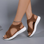 Orthopaedic Women's Pain Relief Sandals - Knit Upper, Slip-On, Open Toe, Cushioned Sole Brown