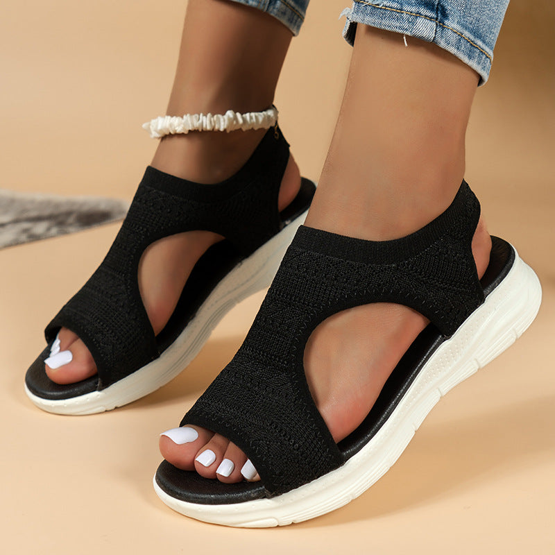 Orthopaedic Women's Pain Relief Sandals - Knit Upper, Slip-On, Open Toe, Cushioned Sole Black