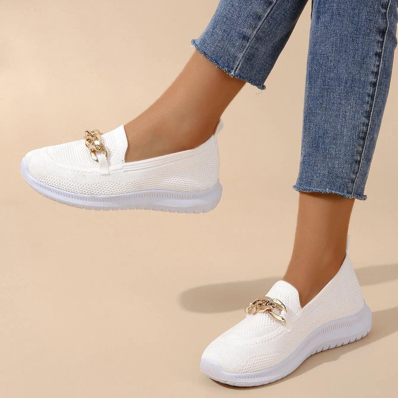 Women's Pain Relief Orthopaedic Slip-On Shoes with Gold Chain Detail | Cushioned Comfort & Flexibility