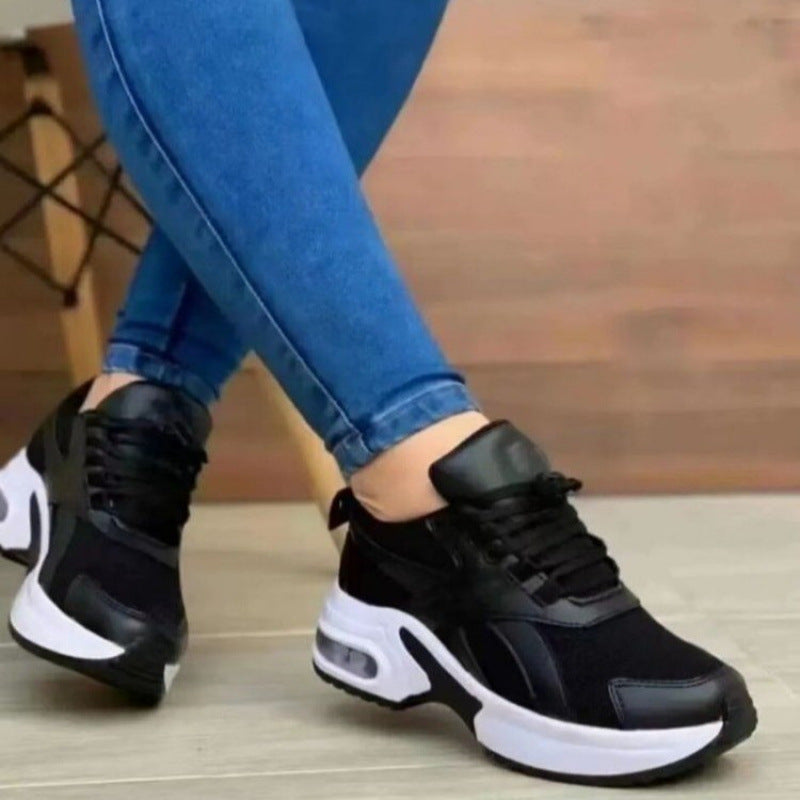 Women's Orthopaedic Sneakers - Breathable Mesh, Cushioned Sole, Lace-Up Fit Black