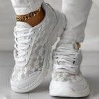 Women's Ortho Sneakers - Breathable Mesh, Cushioned Sole, Lace-Up Low Top | White