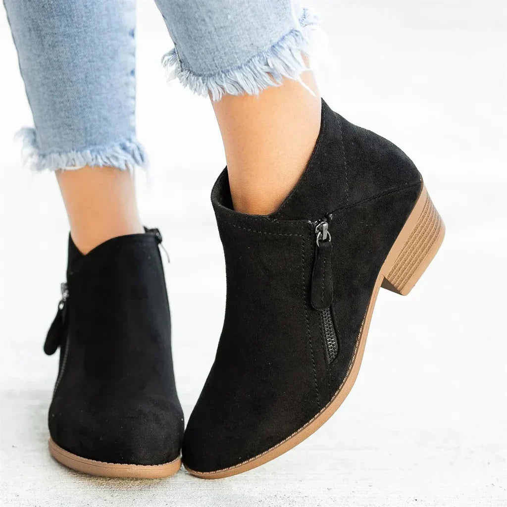 Women's Pain Relief Orthopaedic Ankle Boots with Side Zipper, Block Heel for Comfort & Style Black