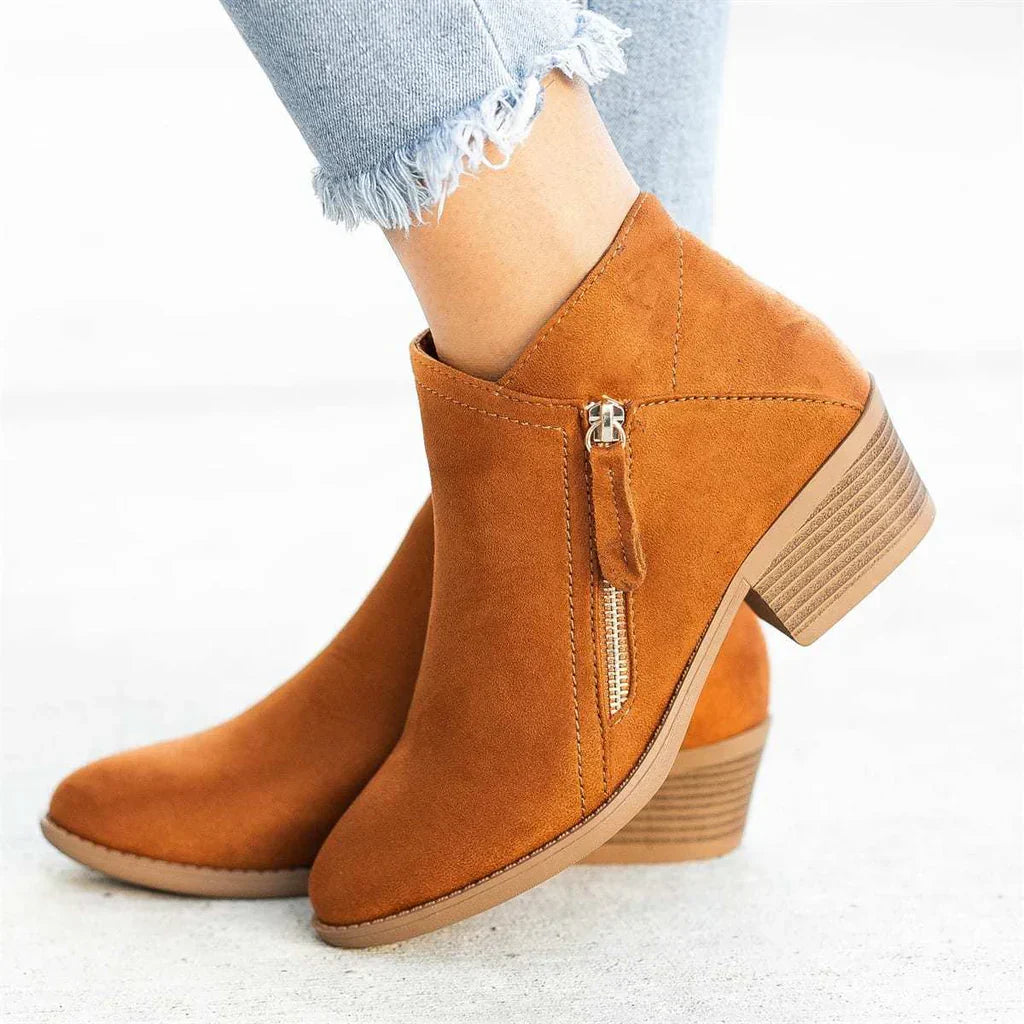 Women's Pain Relief Orthopaedic Ankle Boots with Side Zipper, Block Heel for Comfort & Style Orange