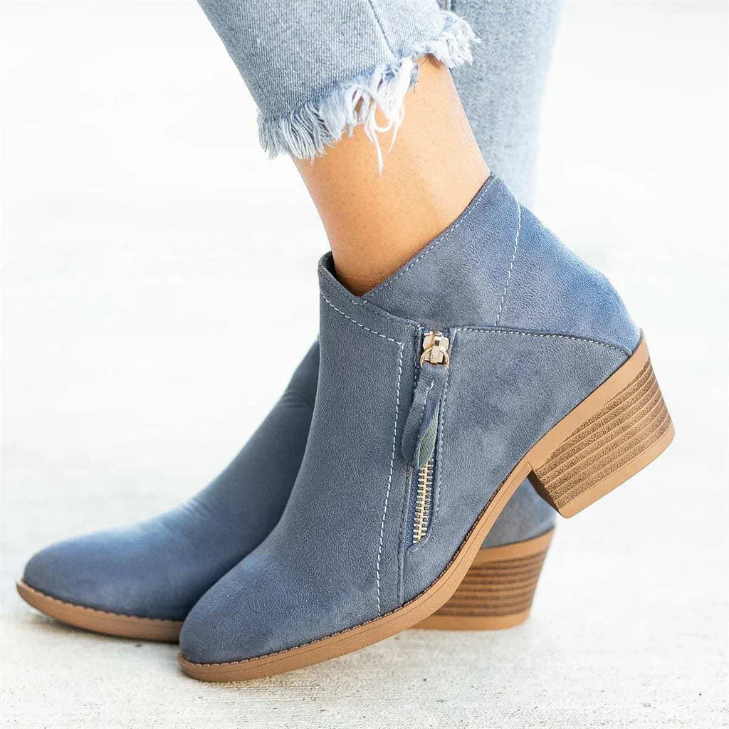 Women's Pain Relief Orthopaedic Ankle Boots with Side Zipper, Block Heel for Comfort & Style Blue