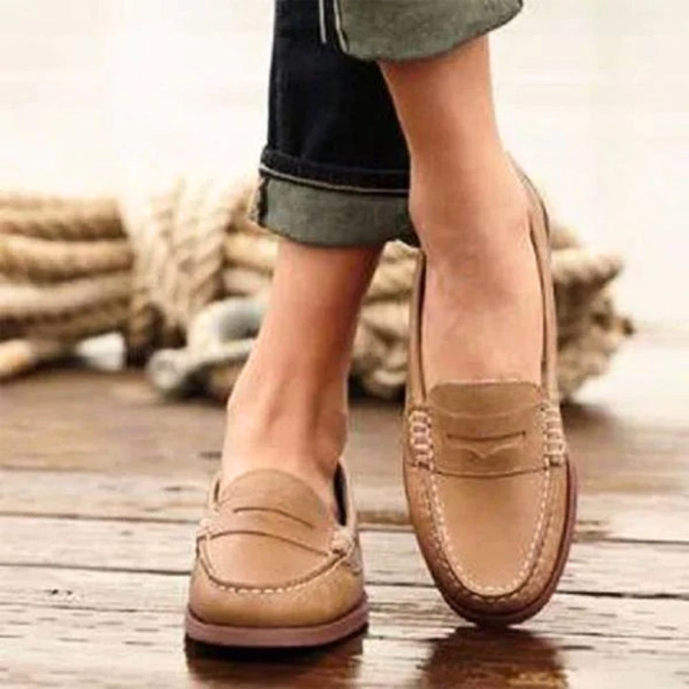 Women's Orthopaedic Comfort Loafers - Slip-On Moc Toe Penny Strap Khaki