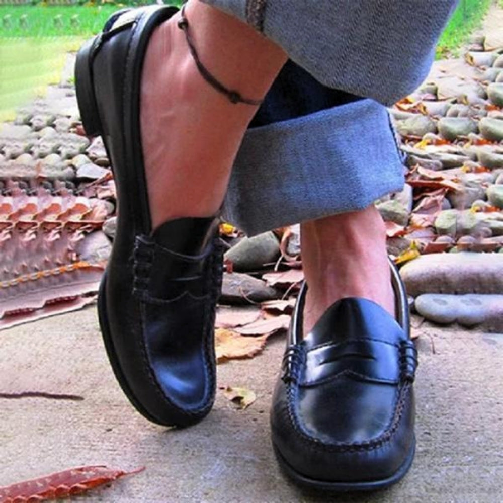 Women's Orthopaedic Comfort Loafers - Slip-On Moc Toe Penny Strap Black
