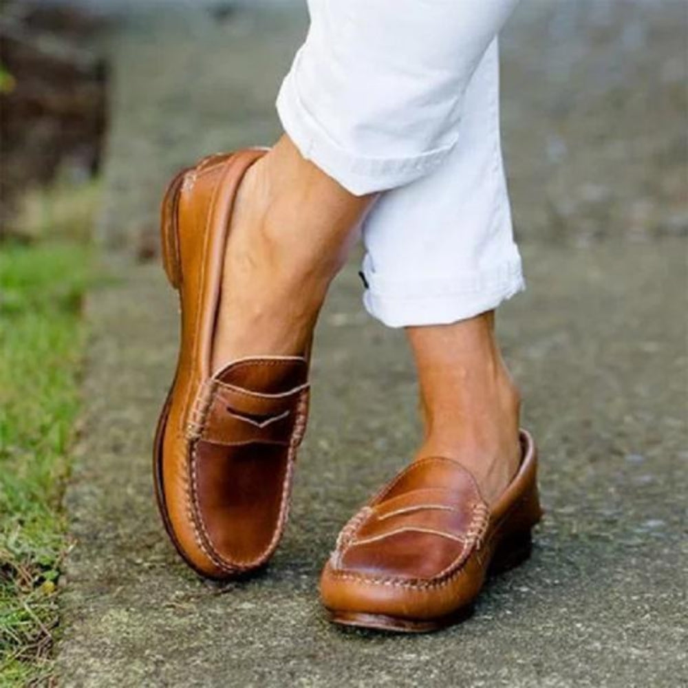 Women's Orthopaedic Comfort Loafers - Slip-On Moc Toe Penny Strap Brown