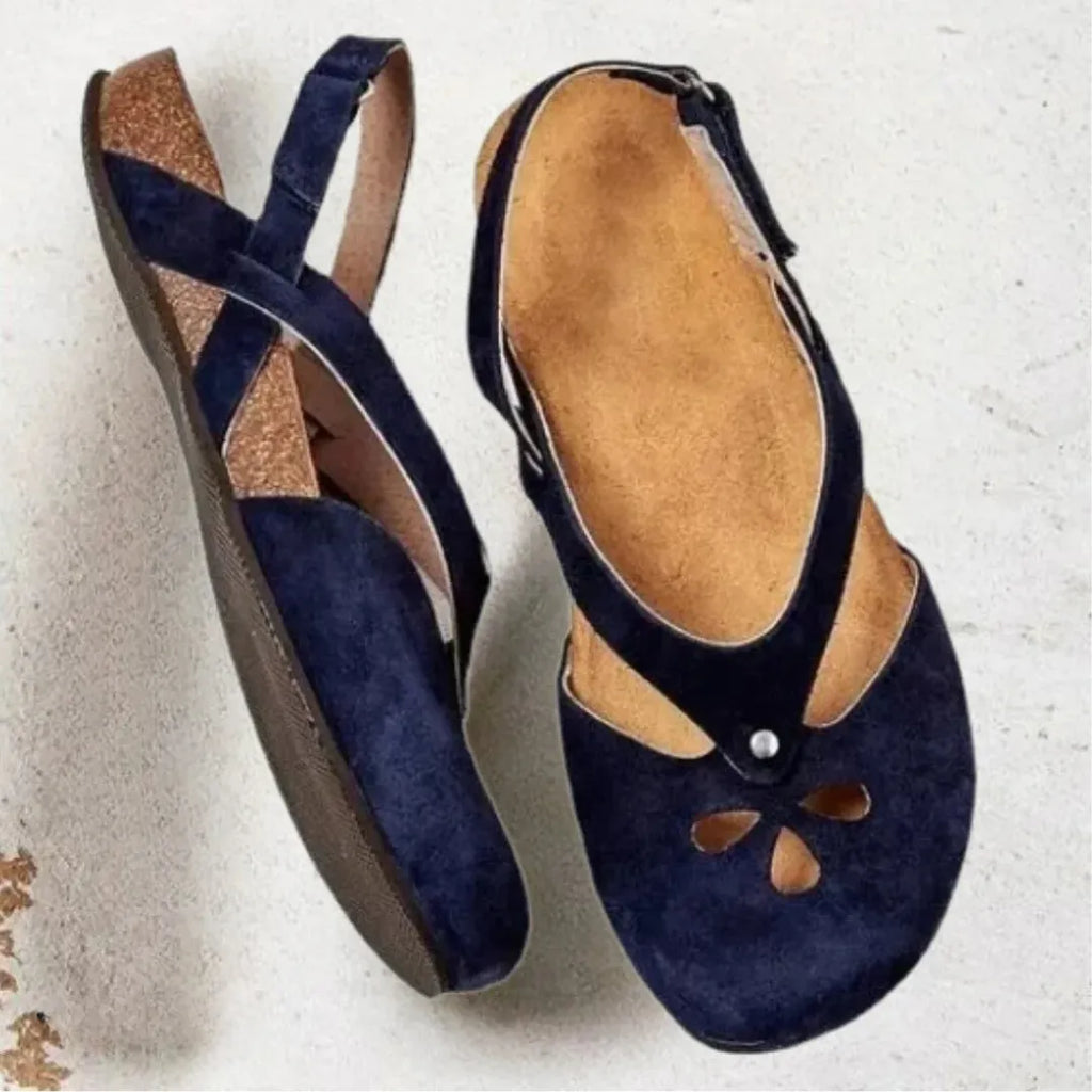 Women's Orthopaedic Cross-Strap Slingback Sandals - Closed Toe, Comfortable & Supportive Navy