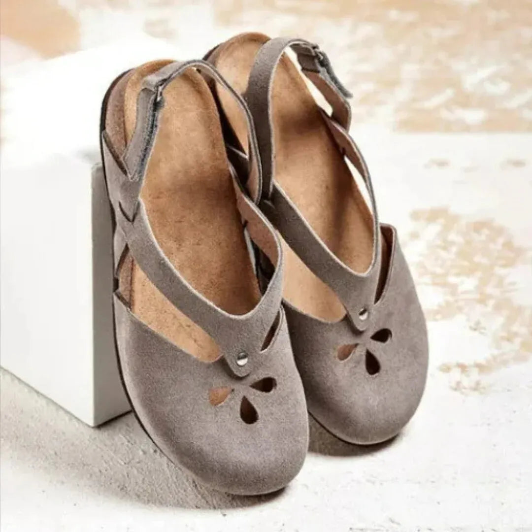 Women's Orthopaedic Cross-Strap Slingback Sandals - Closed Toe, Comfortable & Supportive Grey