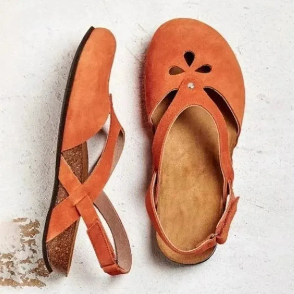 Women's Orthopaedic Cross-Strap Slingback Sandals - Closed Toe, Comfortable & Supportive Orange