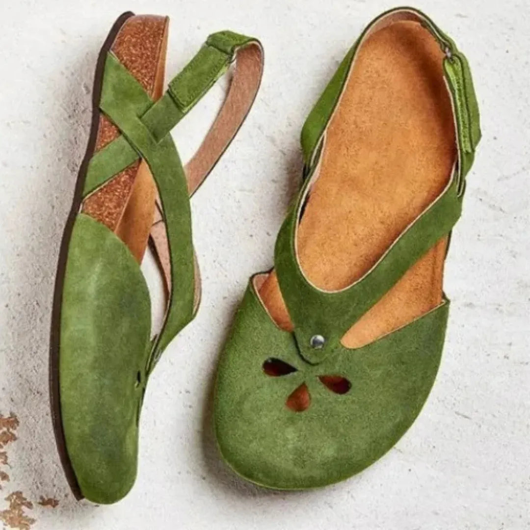 Women's Orthopaedic Cross-Strap Slingback Sandals - Closed Toe, Comfortable & Supportive Green