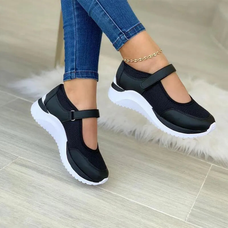 Women's Orthopaedic Hook-and-Loop Walking Shoes - Comfortable, Supportive, Breathable Design Black