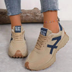 Women's Pain Relief Orthopaedic Lace-Up Athletic Shoes - Cushioned Support for Comfort & Stability Beige