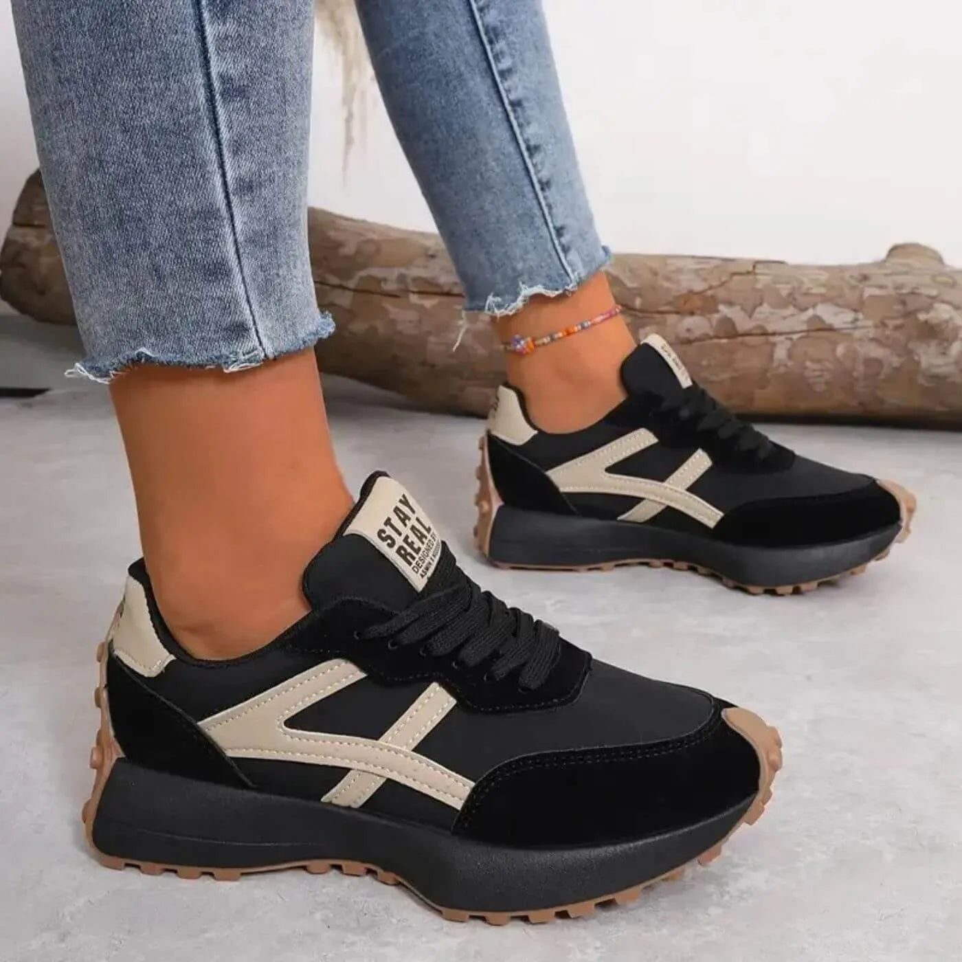 Women's Pain Relief Orthopaedic Lace-Up Athletic Shoes - Cushioned Support for Comfort & Stability Black
