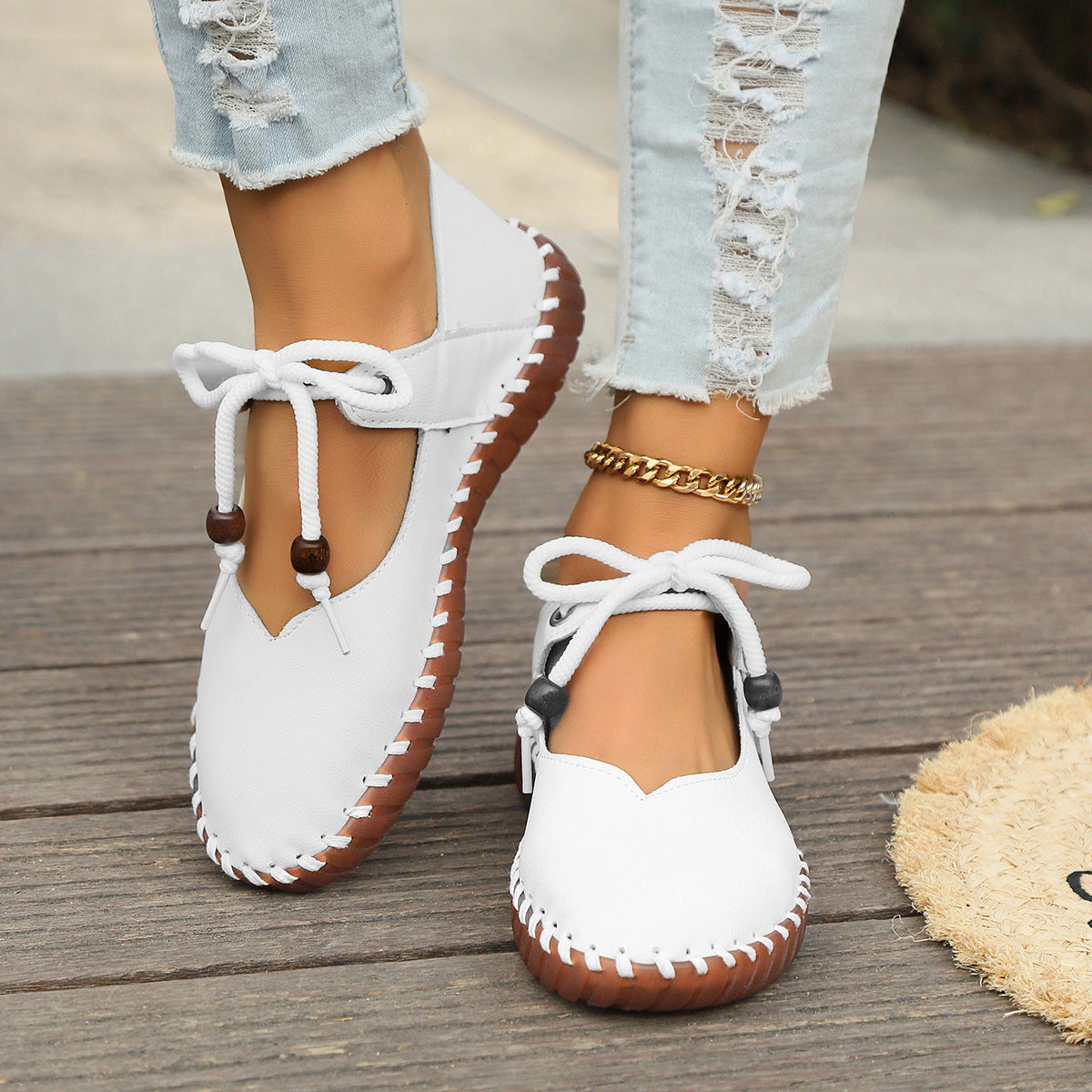 Women's Orthopaedic Lace-Up Shoes - Soft Cushioned Sole, Round Toe Comfort White