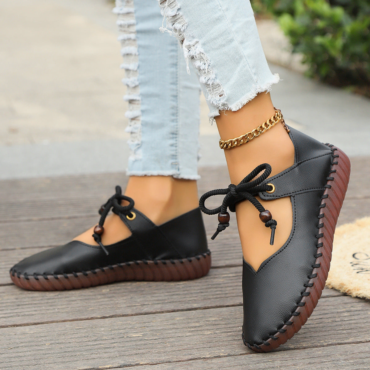 Women's Orthopaedic Lace-Up Shoes - Soft Cushioned Sole, Round Toe Comfort Black