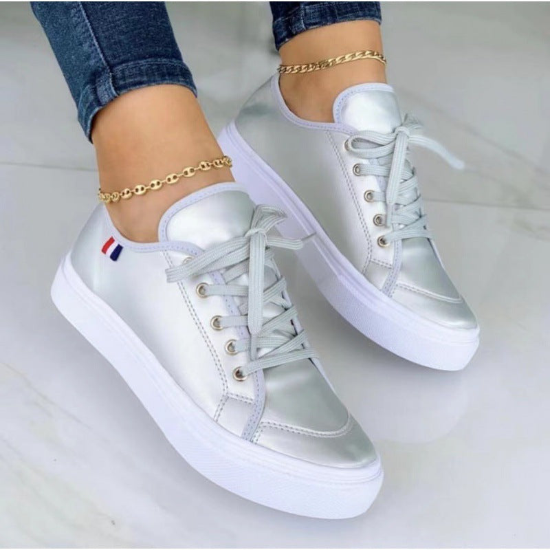 Women's Orthopaedic Lace-Up Shoes - Thick Sole, All-Day Comfort Silver