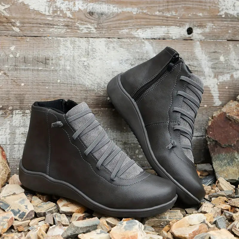 Orthopaedic Women's Leather Shoes with Zip Closure | Comfortable & Durable Grey