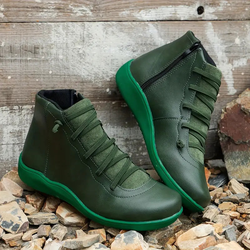 Orthopaedic Women's Leather Shoes with Zip Closure | Comfortable & Durable Green
