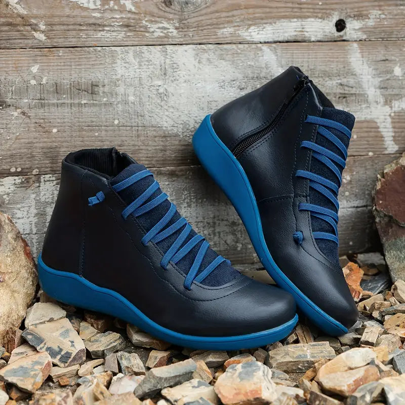 Orthopaedic Women's Leather Shoes with Zip Closure | Comfortable & Durable Blue