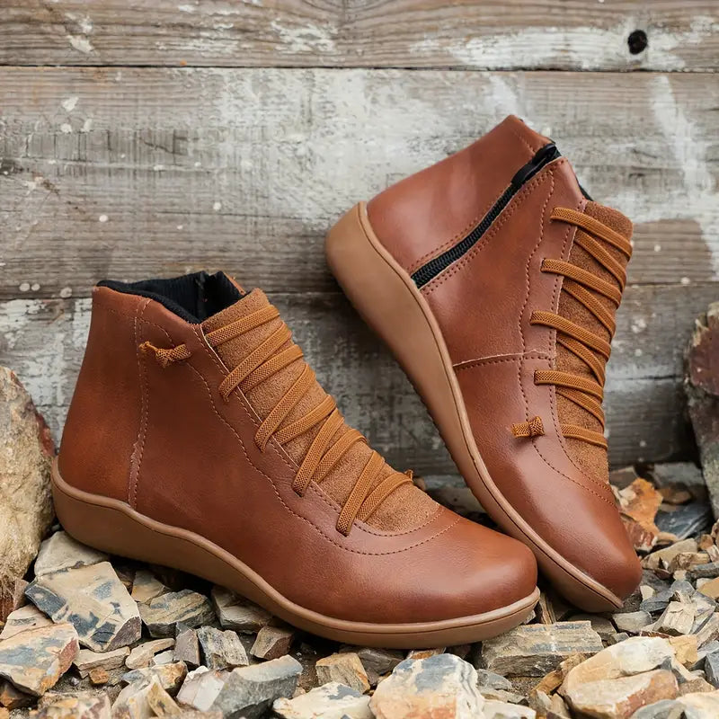 Orthopaedic Women's Leather Shoes with Zip Closure | Comfortable & Durable Brown